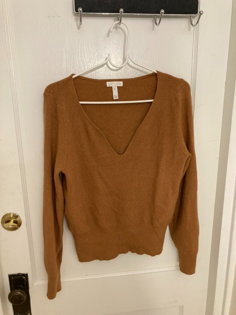 Leith Dark Mustard Sweater with Dip Neck - Medium